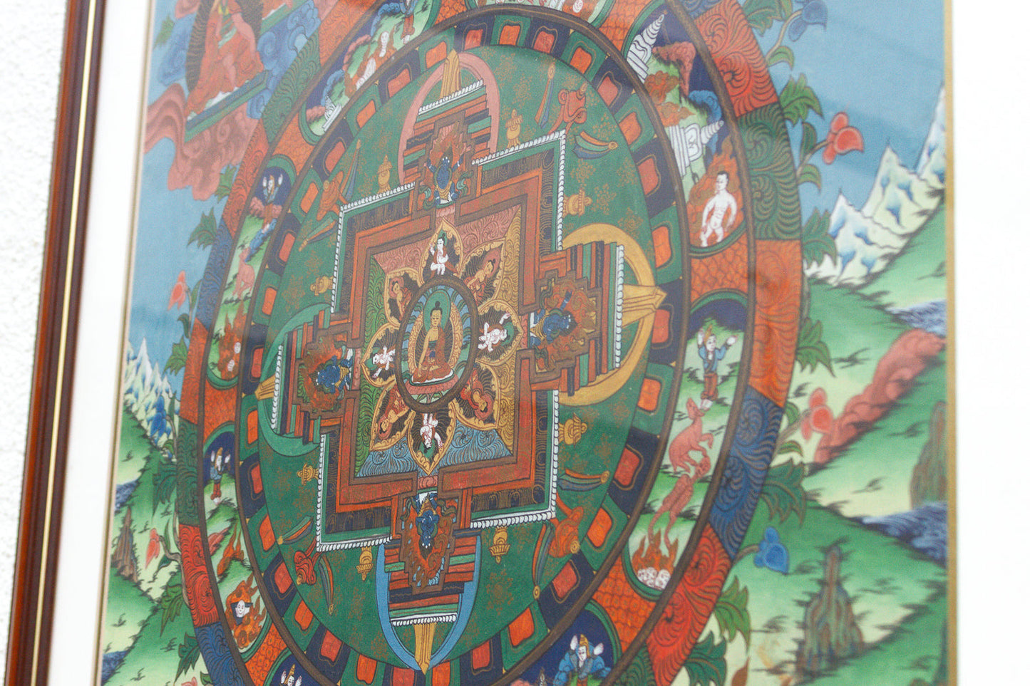Framed Vintage Buddhist Mandala Tibetan Thangka