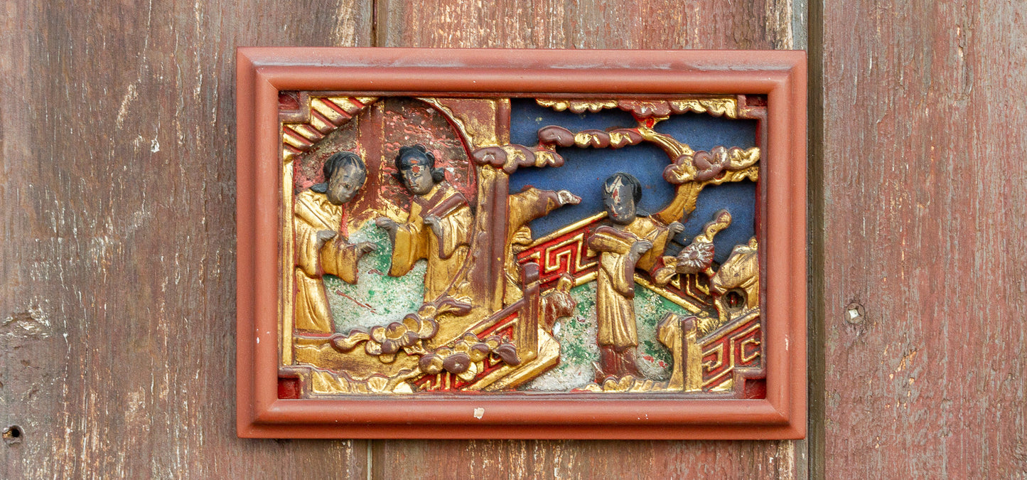 Red & Gilt Chinese Carved Panel