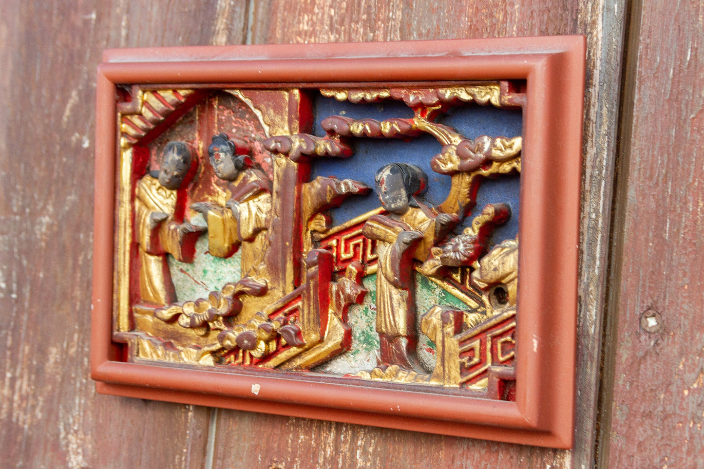 Red & Gilt Chinese Carved Panel