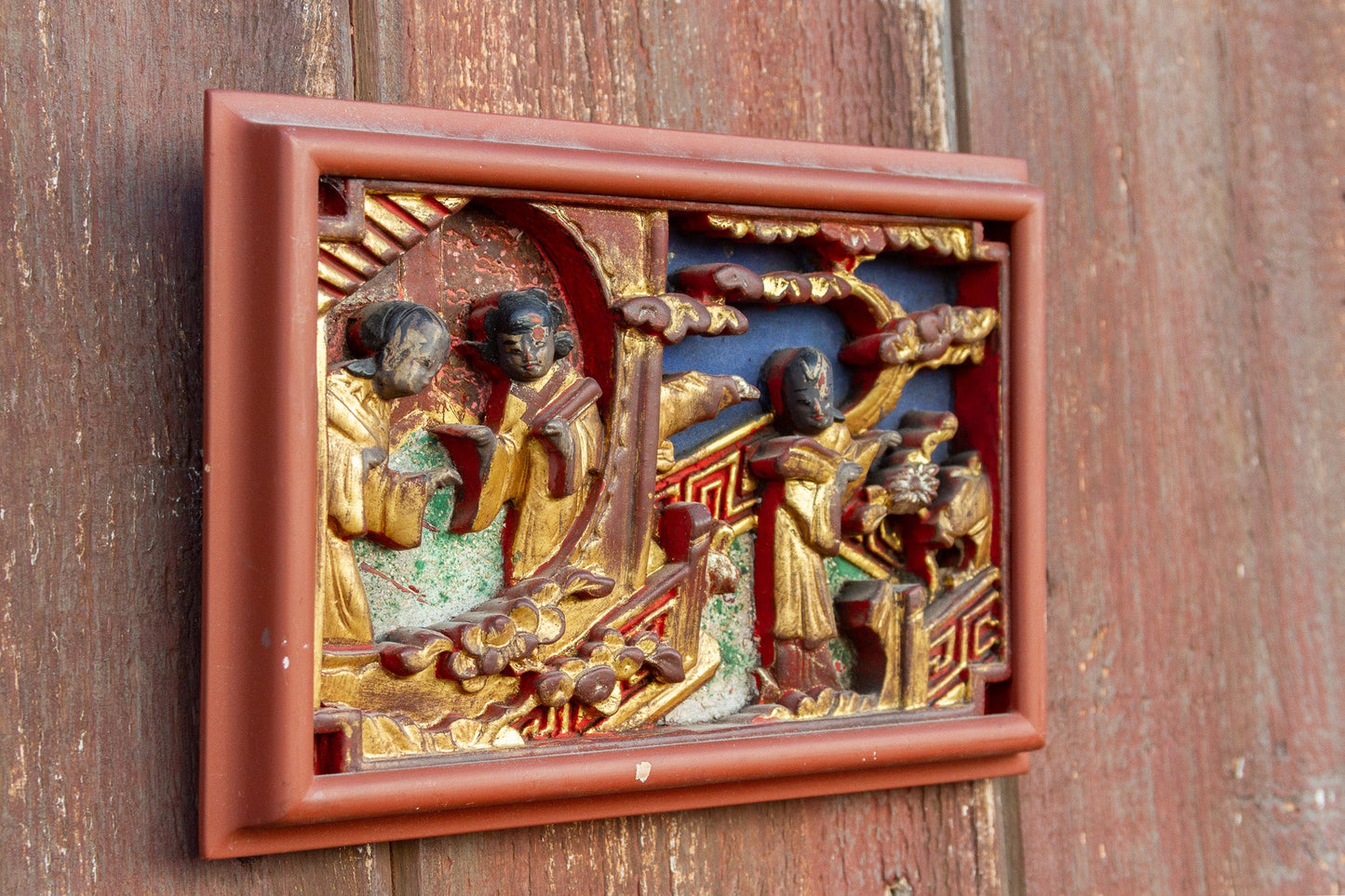 Red & Gilt Chinese Carved Panel