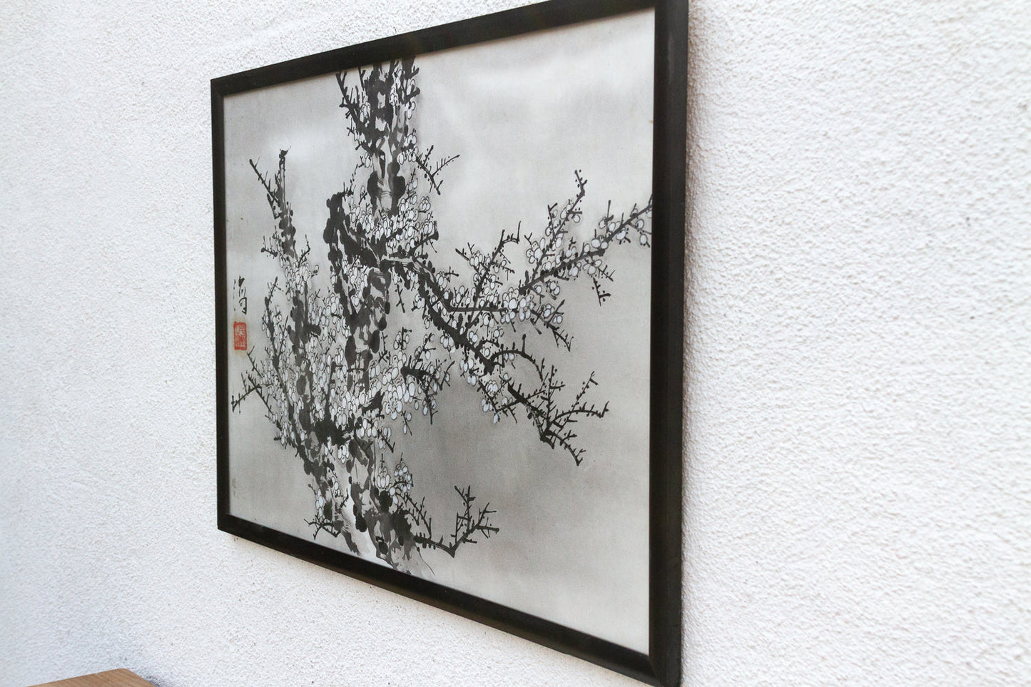 Framed Vintage Chinese Ink Wash Plum Blossom Painting