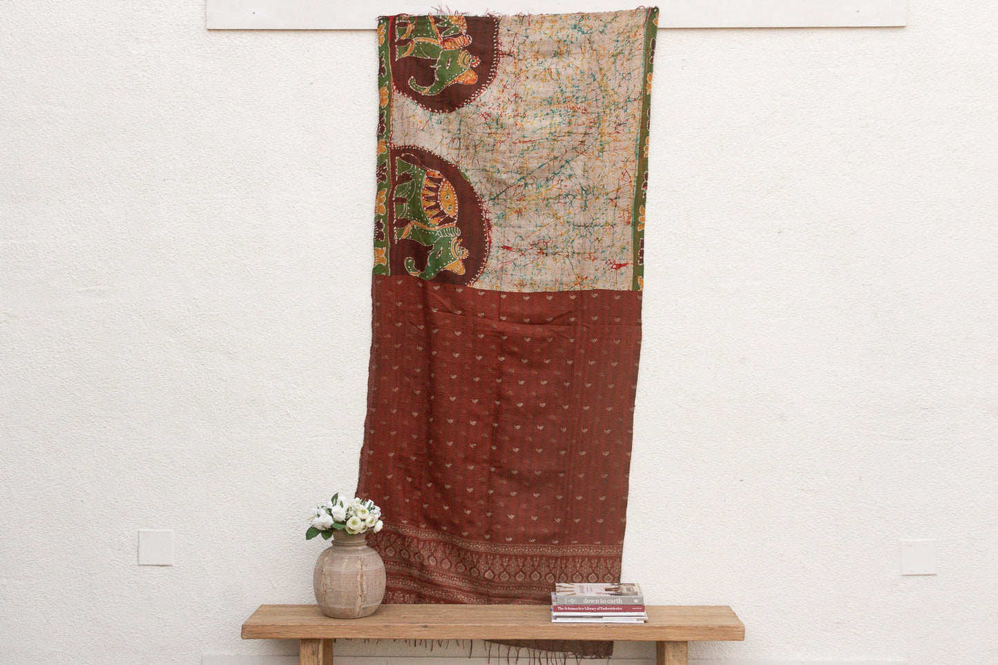 Vintage Desert Elephant Silk Kantha Reversible Throw