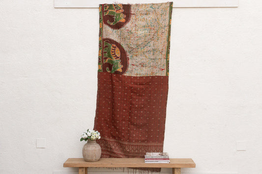 Vintage Desert Elephant Silk Kantha Reversible Throw