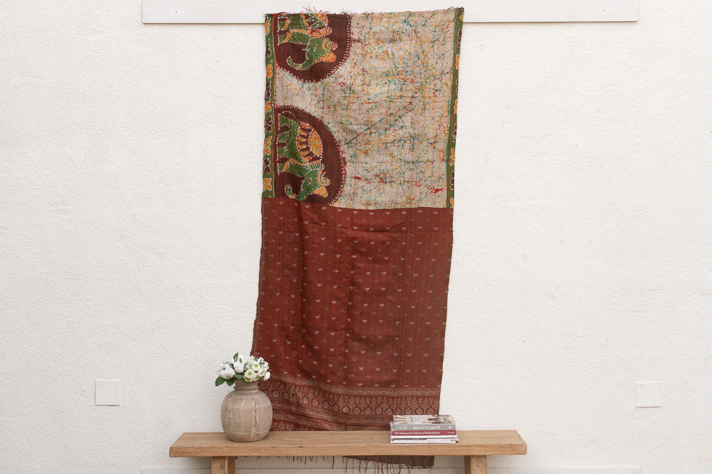 Vintage Desert Elephant Silk Kantha Reversible Throw