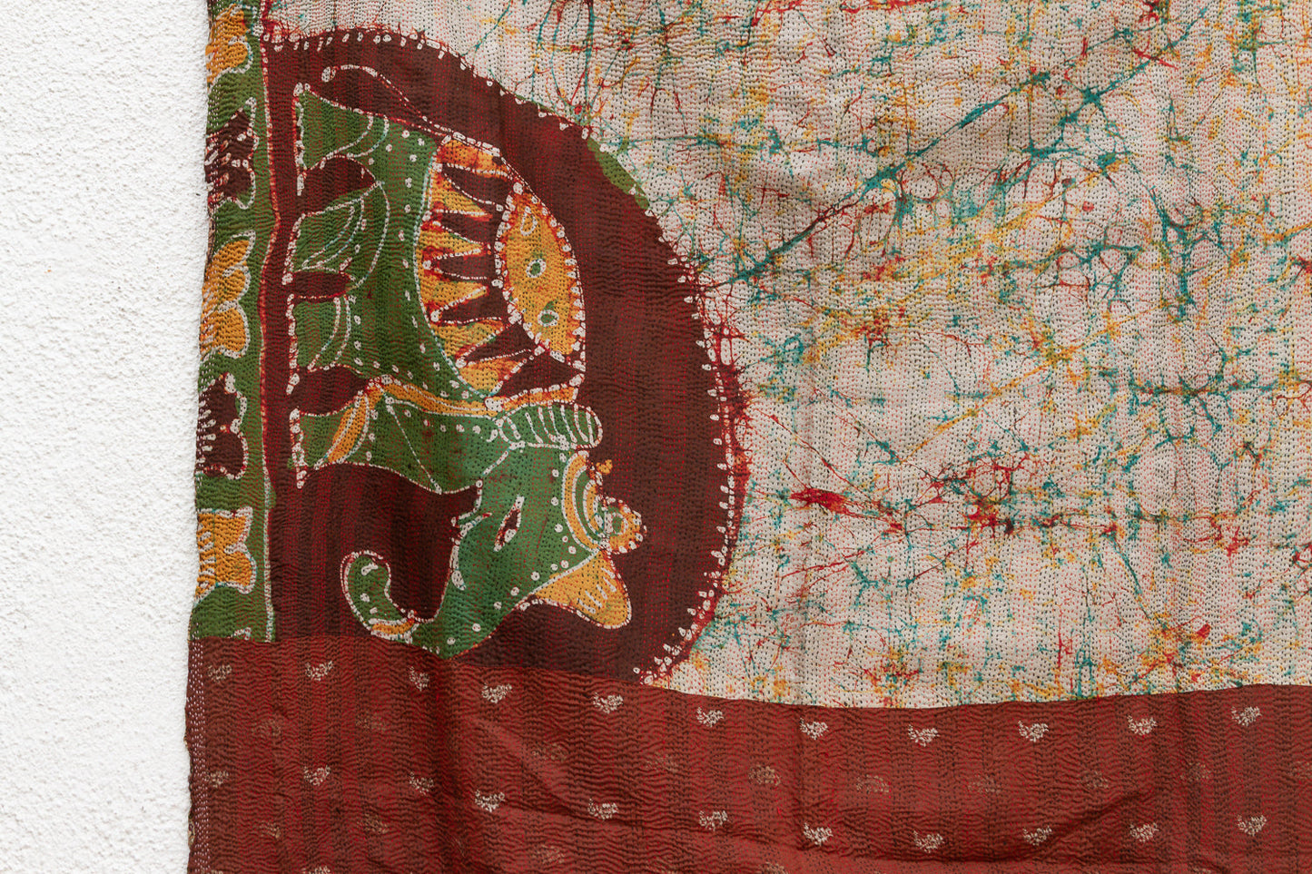 Vintage Desert Elephant Silk Kantha Reversible Throw