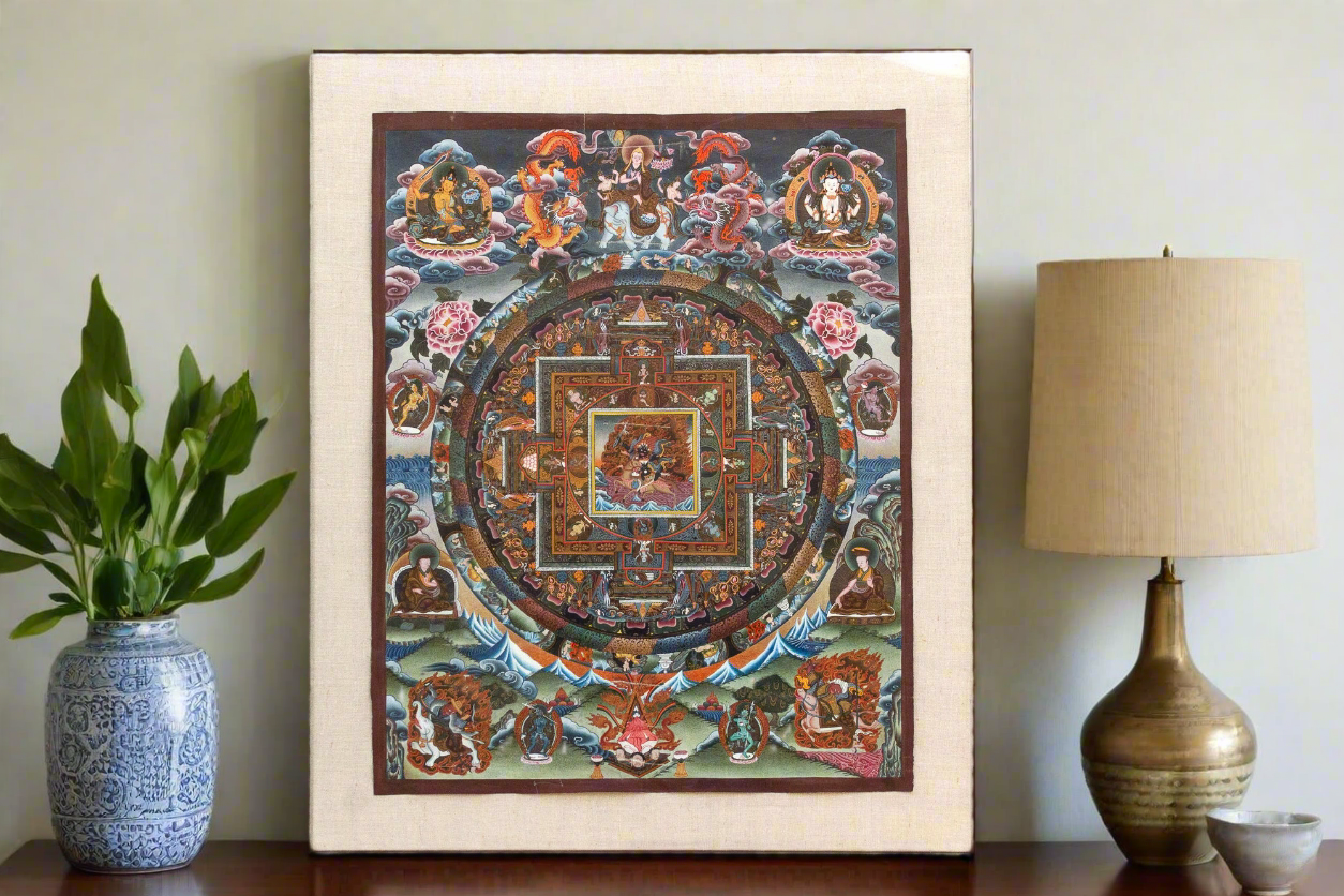 Framed Antique Cosmic Mandala Tibetan Thangka