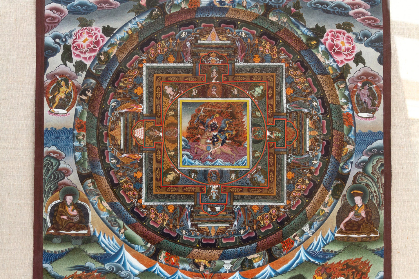 Framed Antique Cosmic Mandala Tibetan Thangka