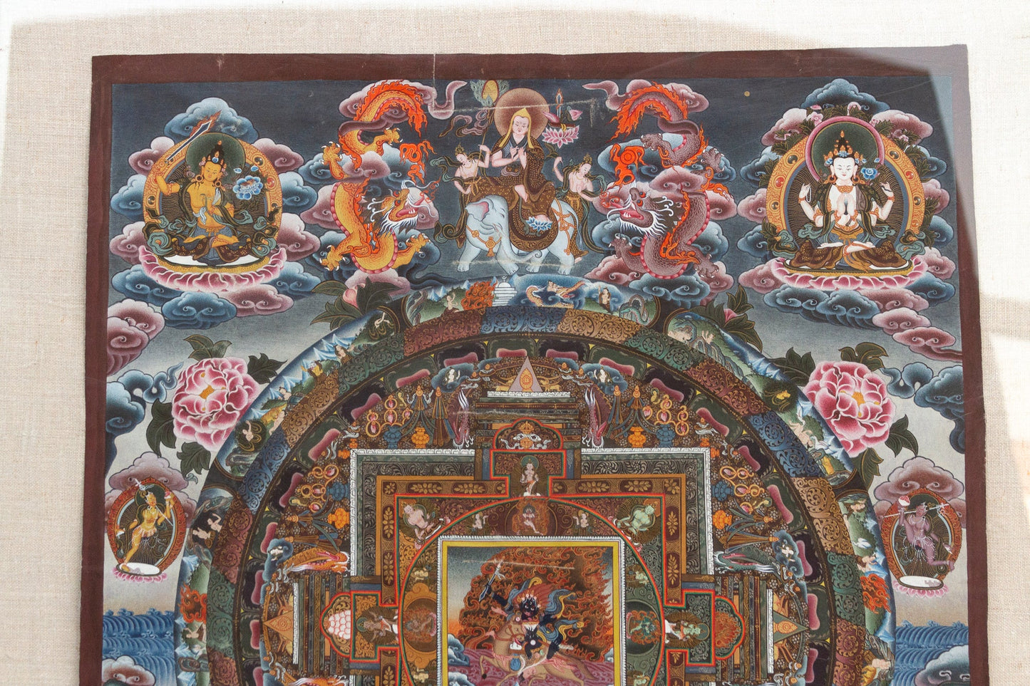Framed Antique Cosmic Mandala Tibetan Thangka