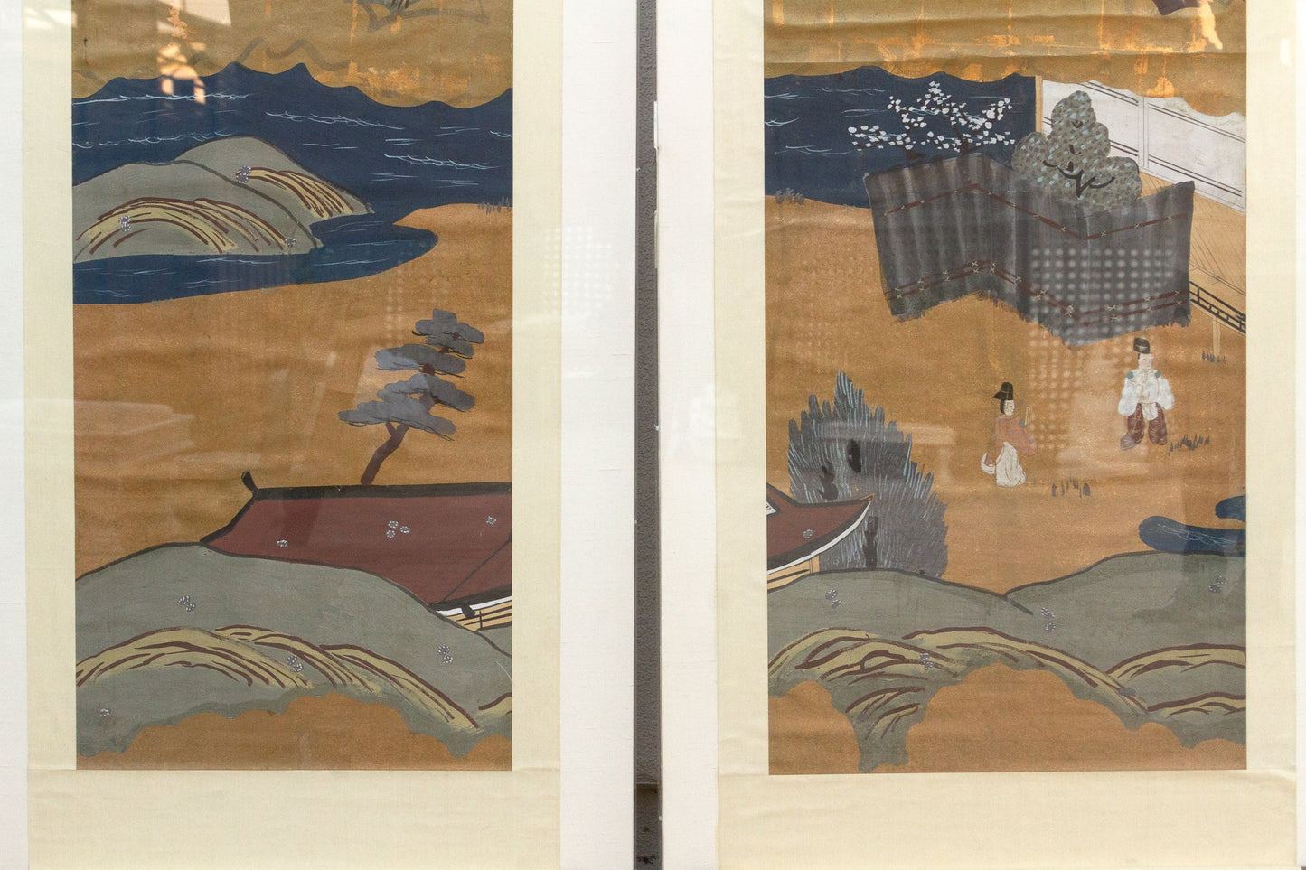 Tall Antique Japanese Nature Scroll Paintings, Set of 2