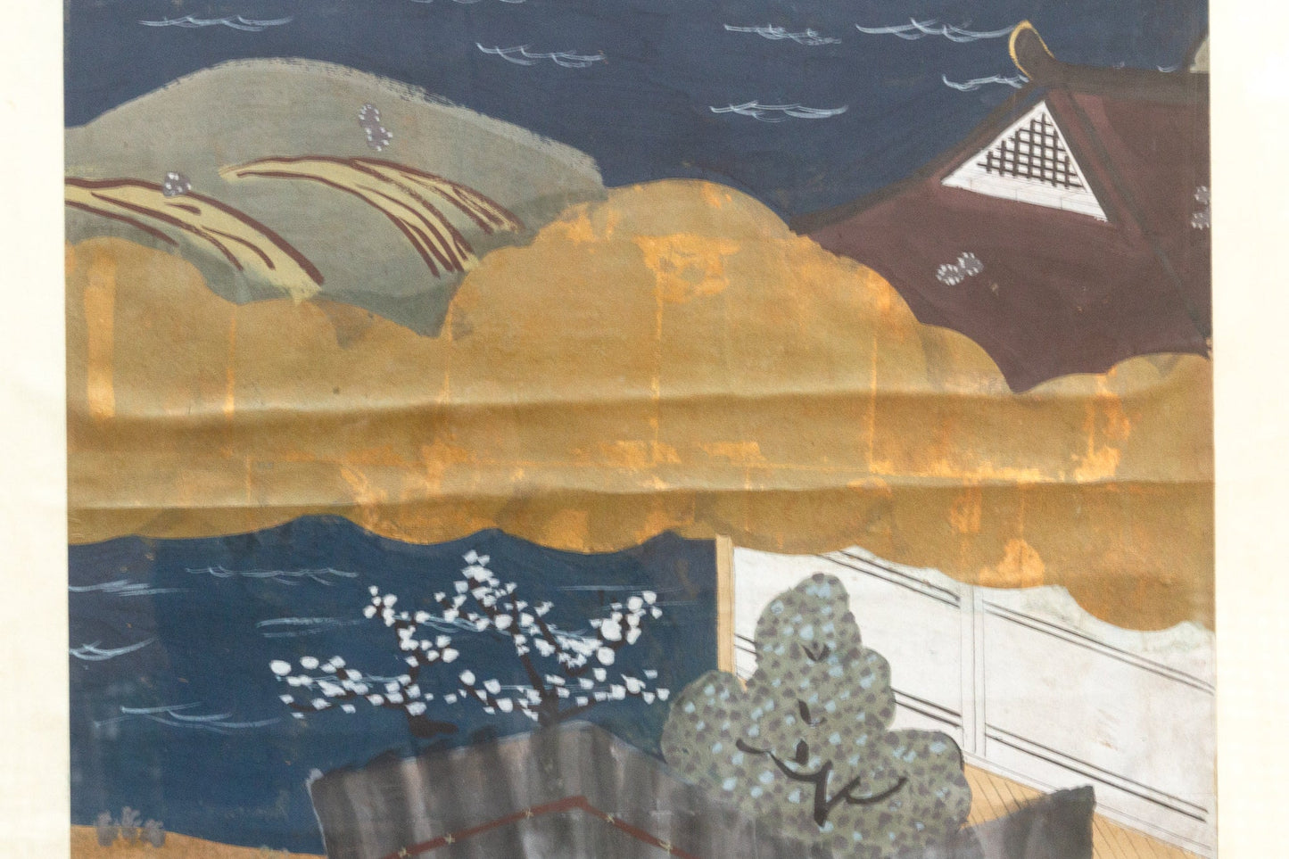 Tall Antique Japanese Nature Scroll Paintings, Set of 2