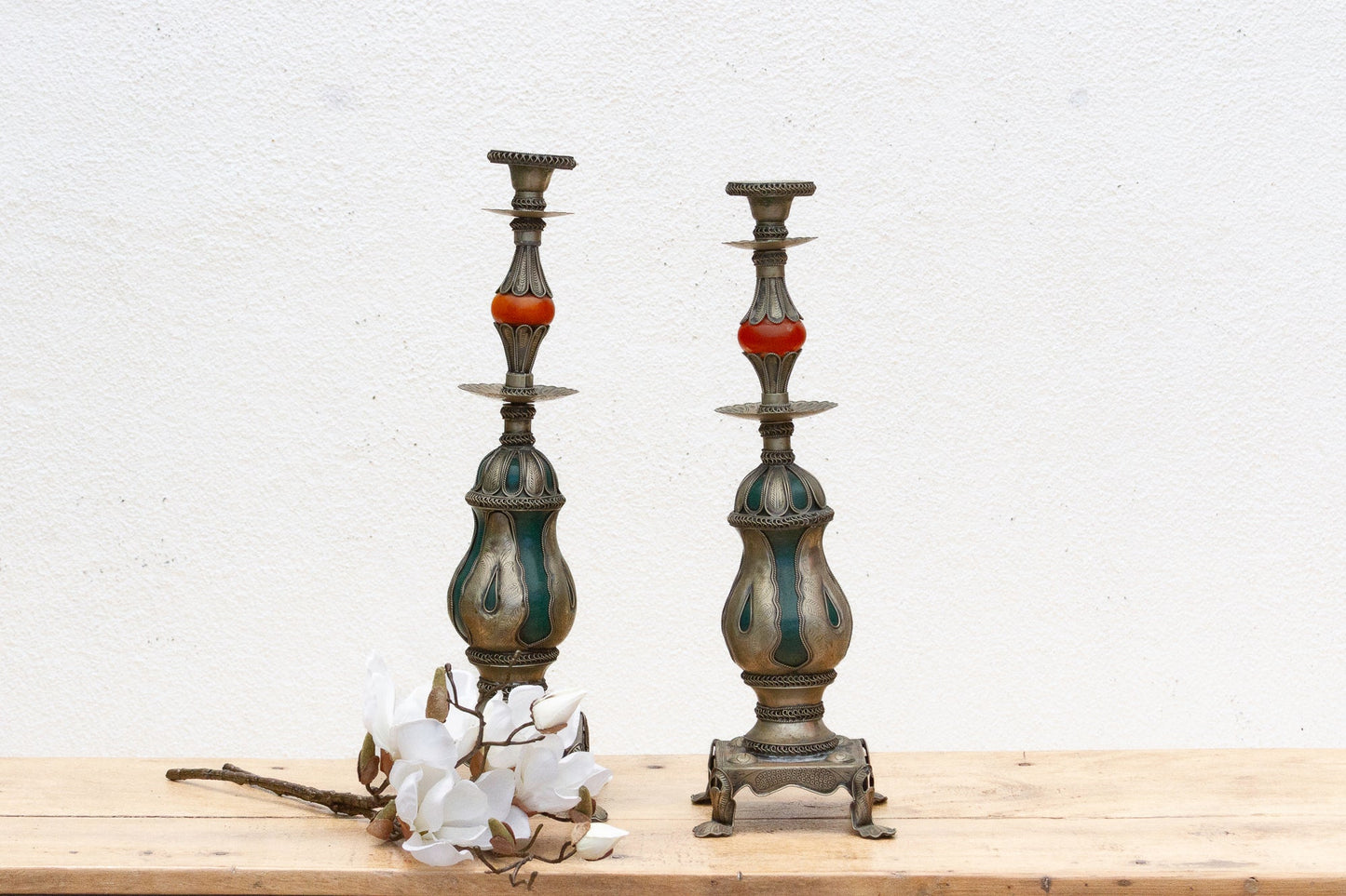 Pair of Ornate Vintage Tibetan Candleholders