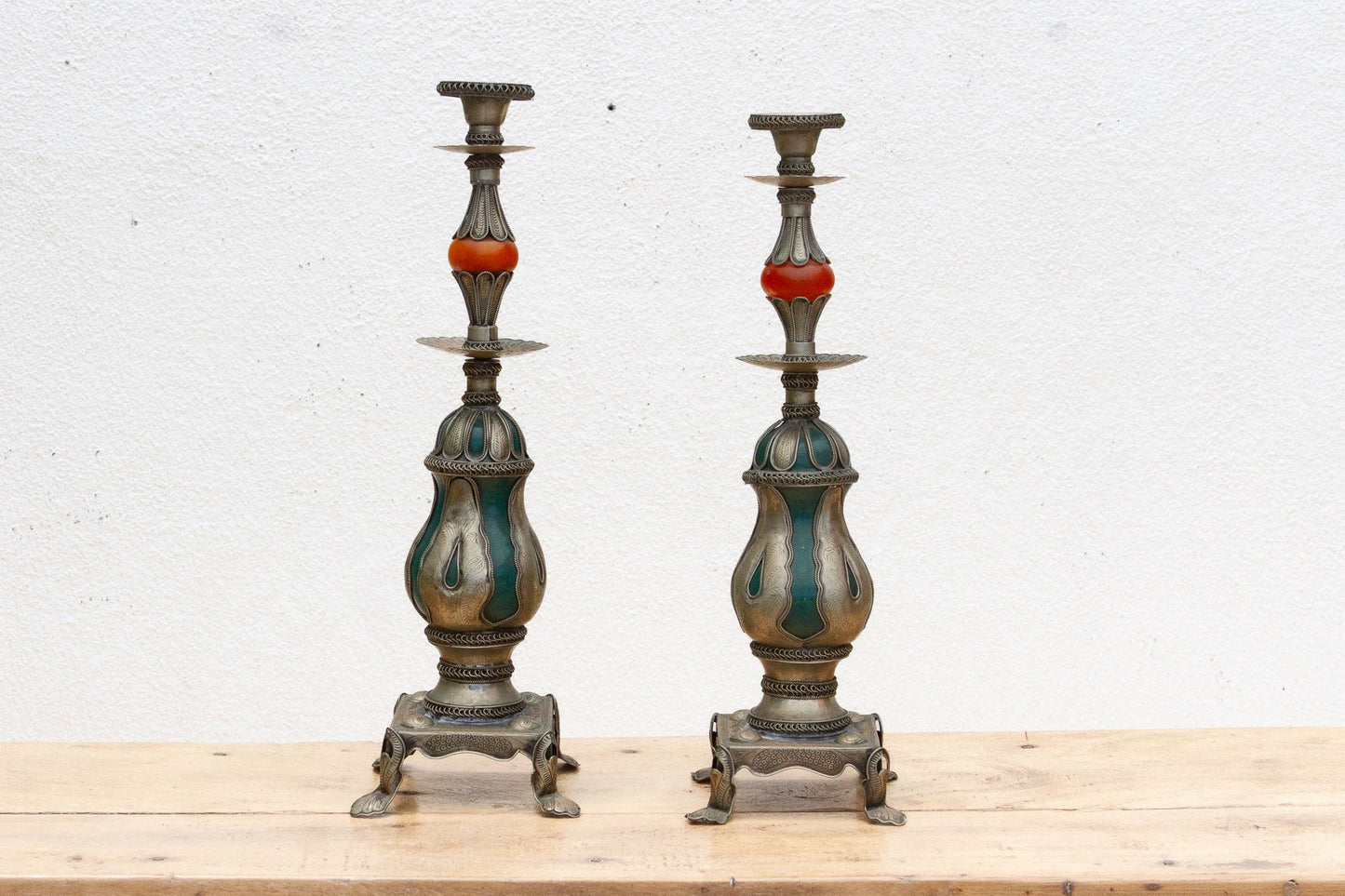 Pair of Ornate Vintage Tibetan Candleholders