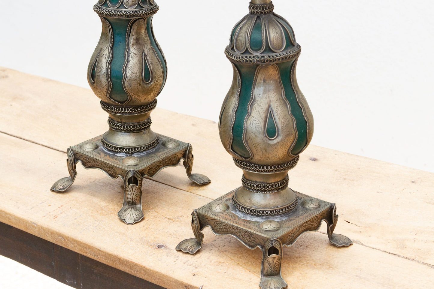 Pair of Ornate Vintage Tibetan Candleholders