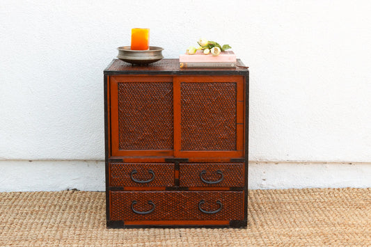 Vintage Japanese Faux Bamboo Tansu Chest
