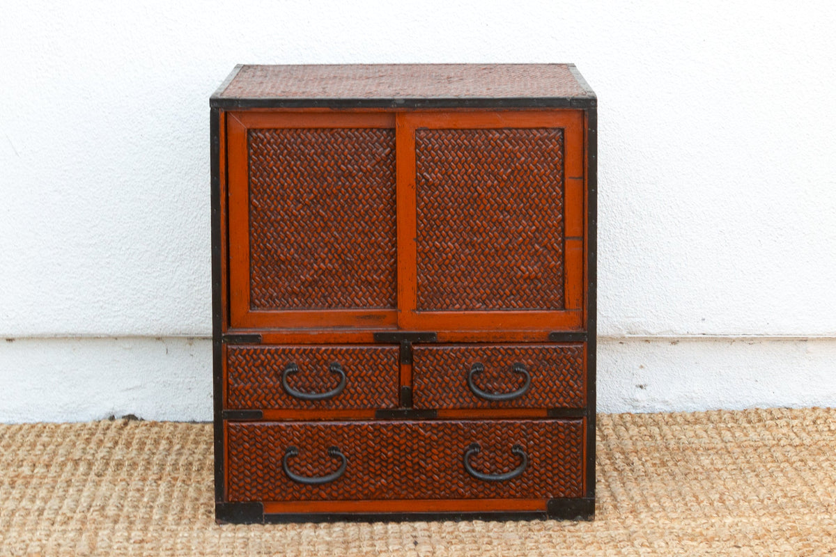 Vintage Japanese Faux Bamboo Tansu Chest