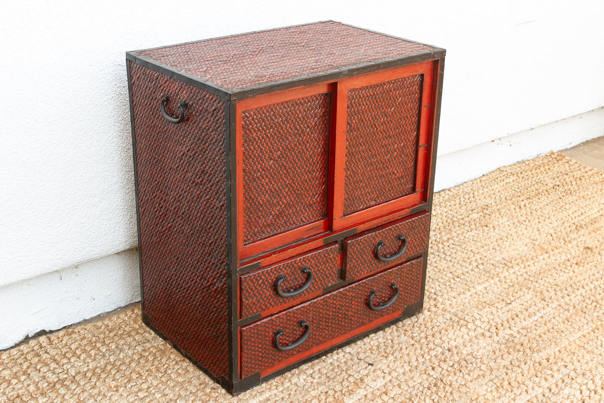 Vintage Japanese Faux Bamboo Tansu Chest