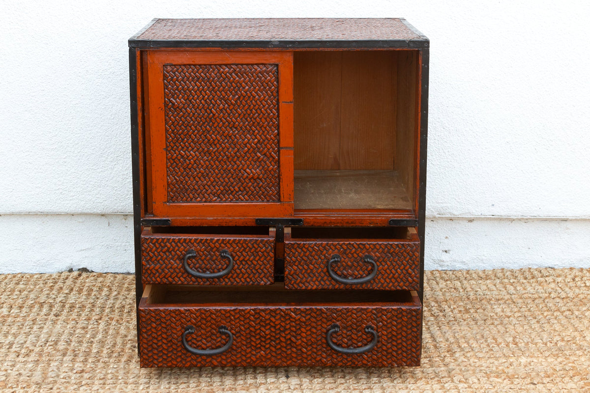 Vintage Japanese Faux Bamboo Tansu Chest