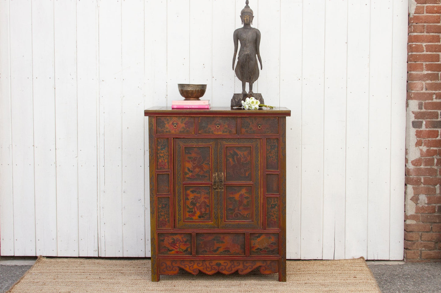 Vintage Mongolian Painted Dragon Buffet Cabinet