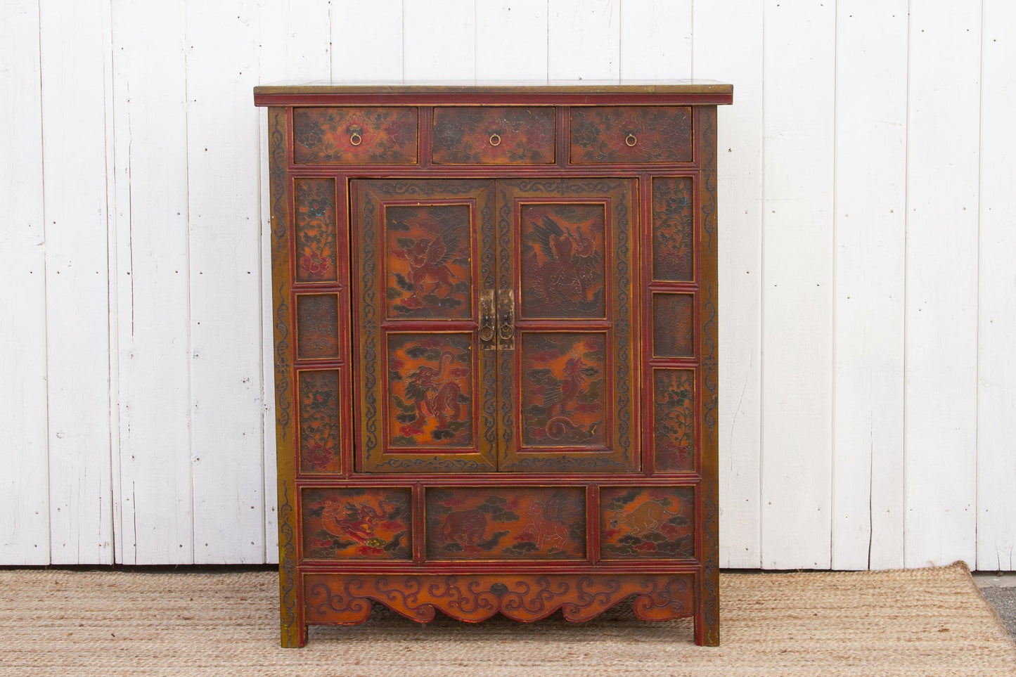 Vintage Mongolian Painted Dragon Buffet Cabinet