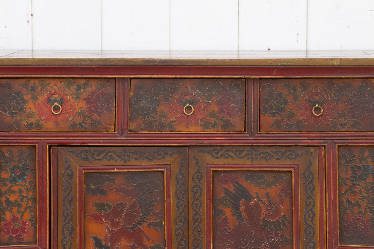 Vintage Mongolian Painted Dragon Buffet Cabinet