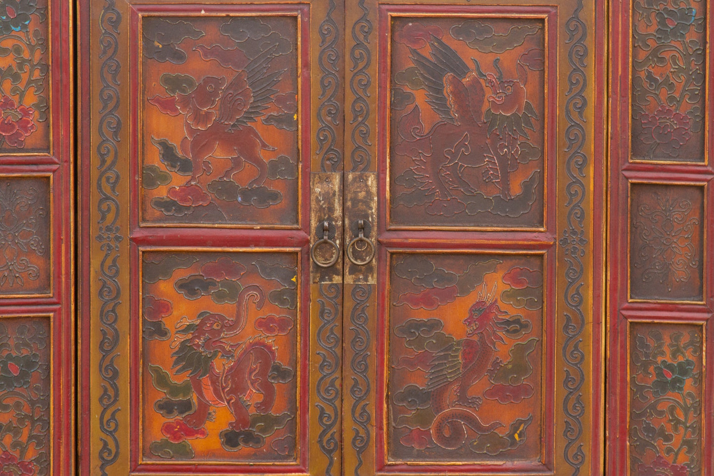 Vintage Mongolian Painted Dragon Buffet Cabinet