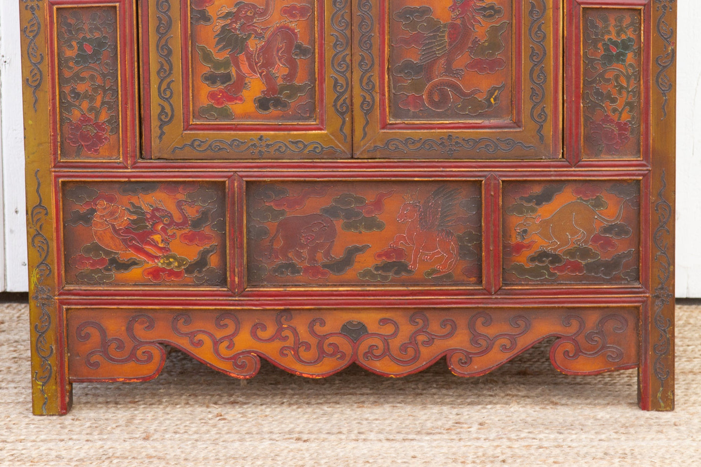 Vintage Mongolian Painted Dragon Buffet Cabinet