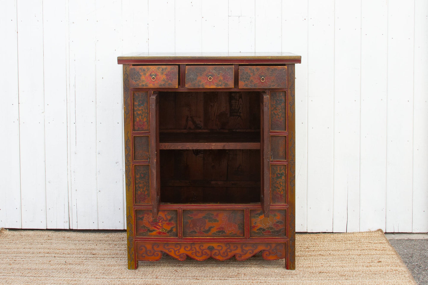 Vintage Mongolian Painted Dragon Buffet Cabinet