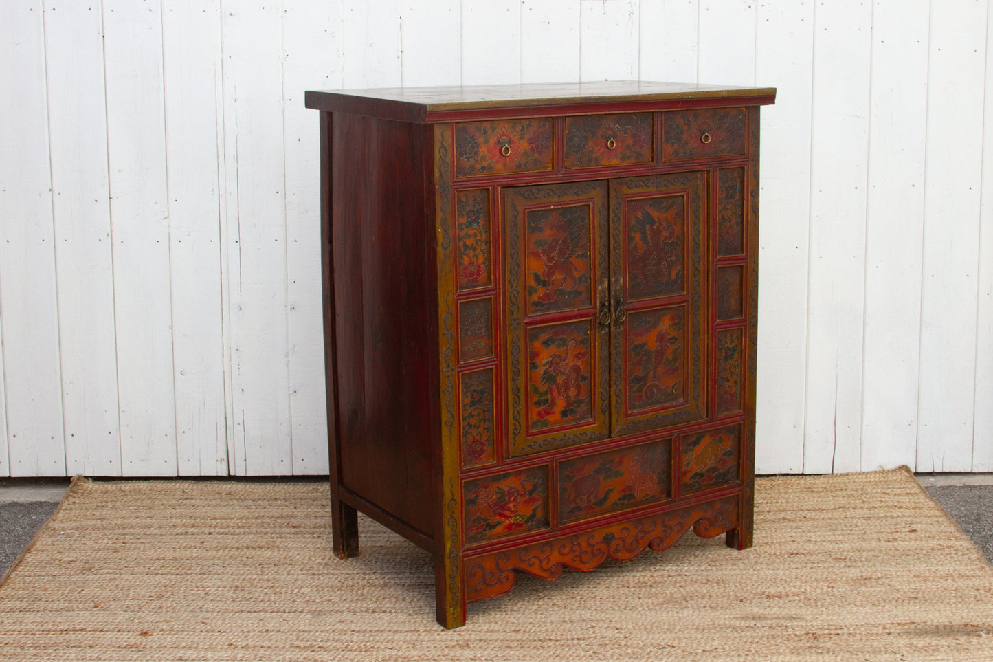 Vintage Mongolian Painted Dragon Buffet Cabinet