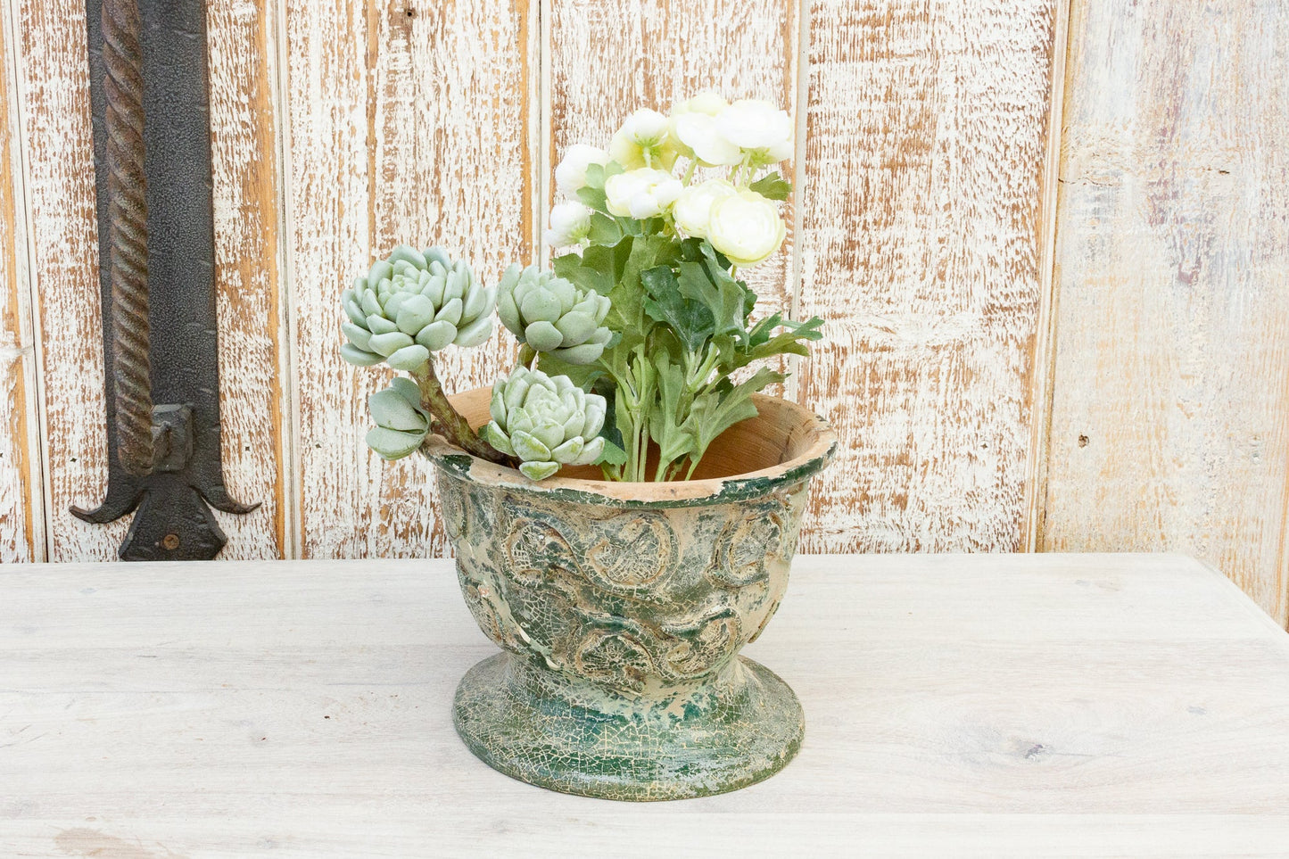 Antique Glazed Asian Floral Ceramic Pot