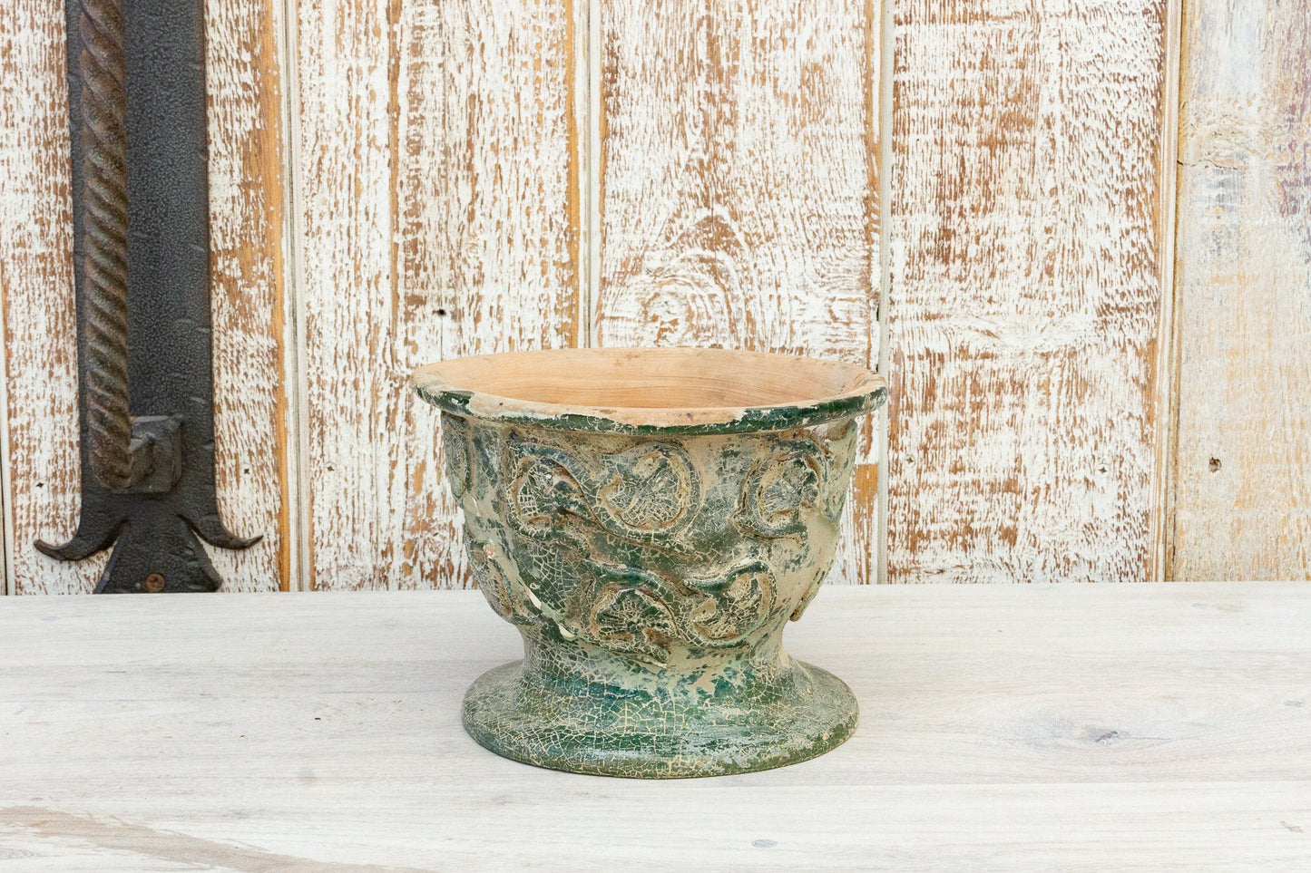 Antique Glazed Asian Floral Ceramic Pot