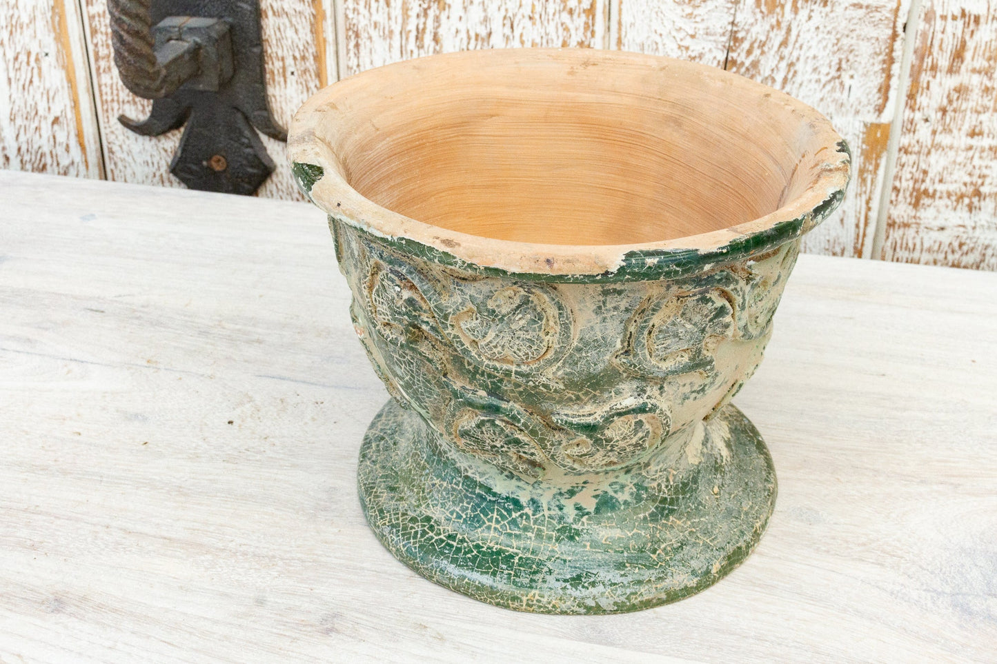 Antique Glazed Asian Floral Ceramic Pot