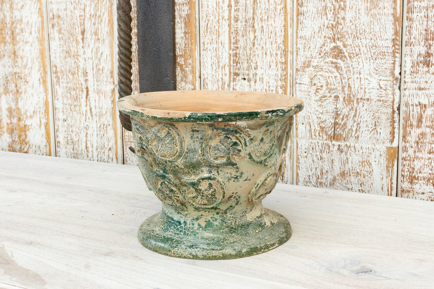 Antique Glazed Asian Floral Ceramic Pot