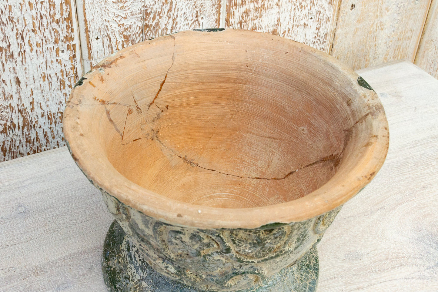 Antique Glazed Asian Floral Ceramic Pot