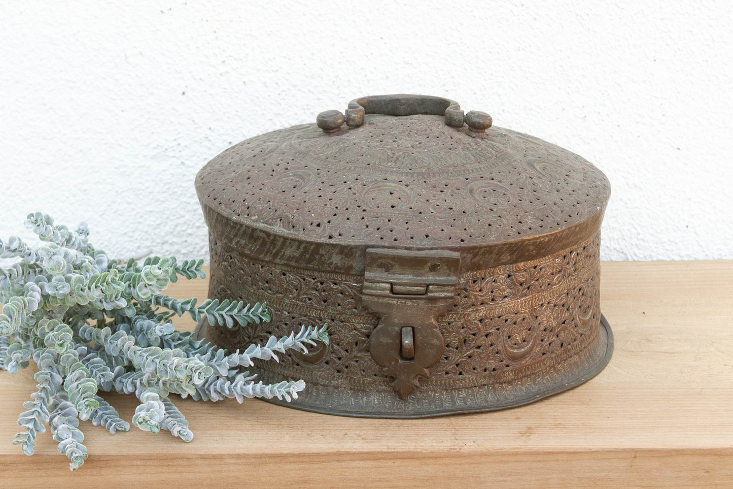 Large 14" Antique Indian Pierced Copper Box