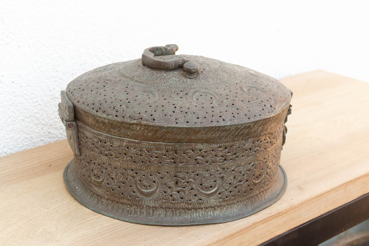 Large 14" Antique Indian Pierced Copper Box