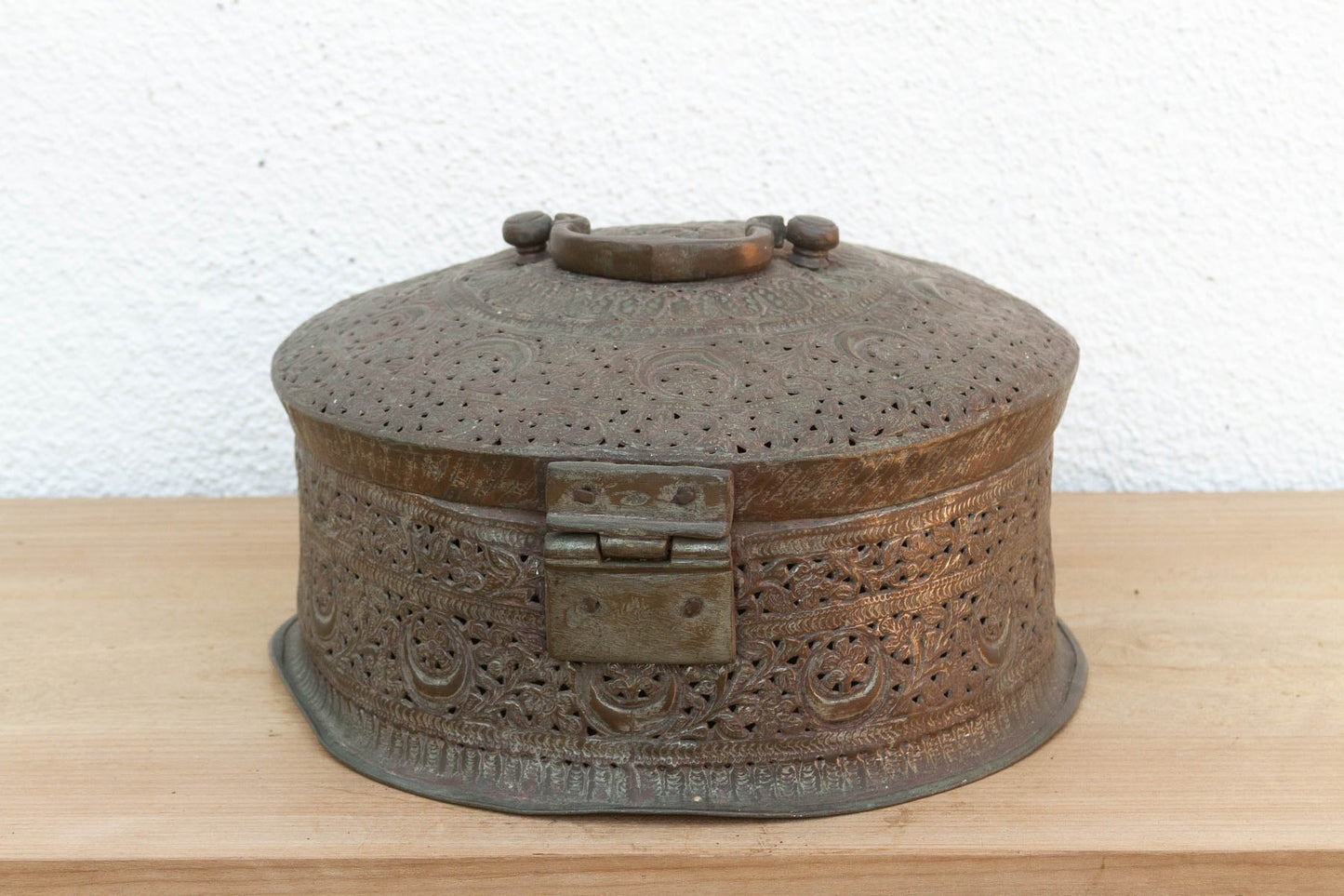 Large 14" Antique Indian Pierced Copper Box