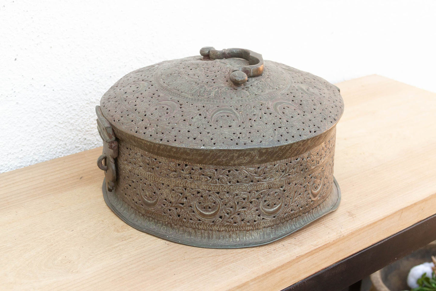 Large 14" Antique Indian Pierced Copper Box