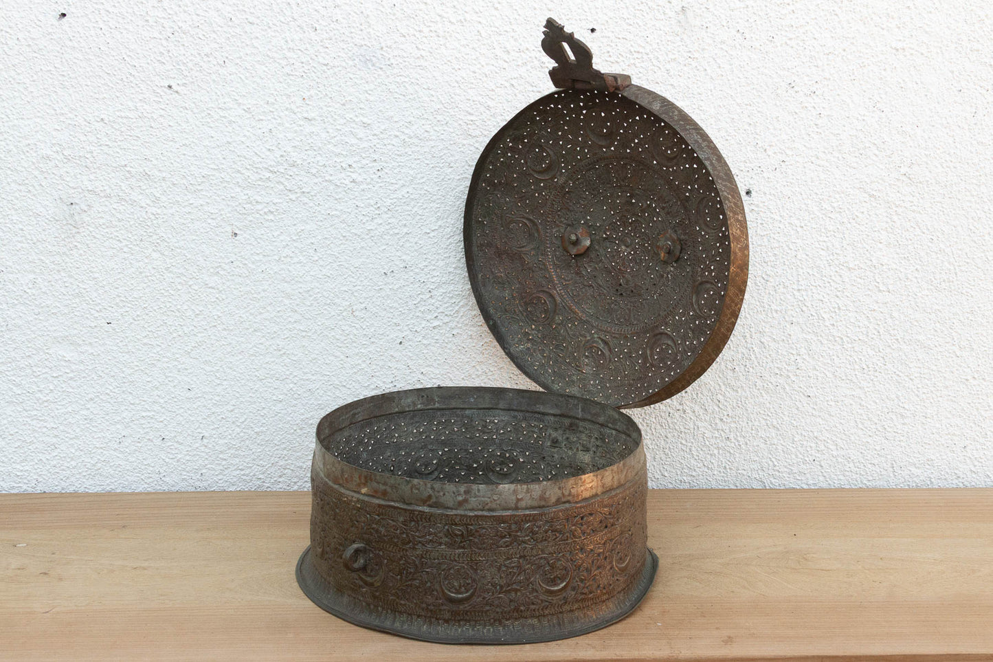 Large 14" Antique Indian Pierced Copper Box