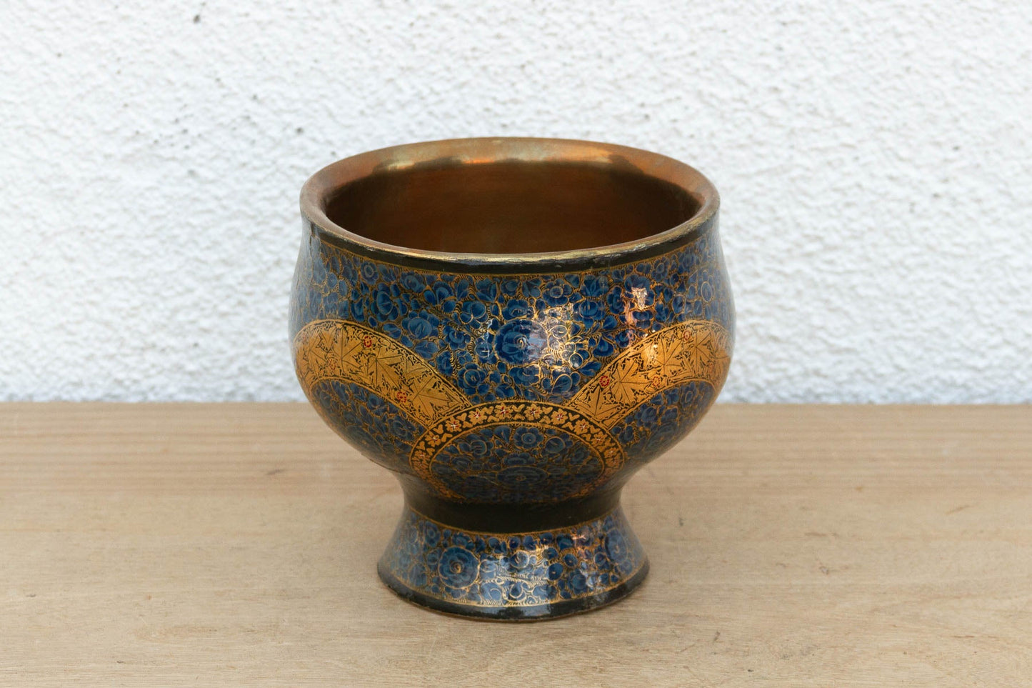 Vintage Kashmiri Blue & Gold Enamel Bowl