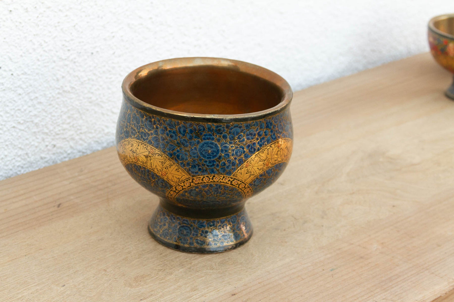 Vintage Kashmiri Blue & Gold Enamel Bowl