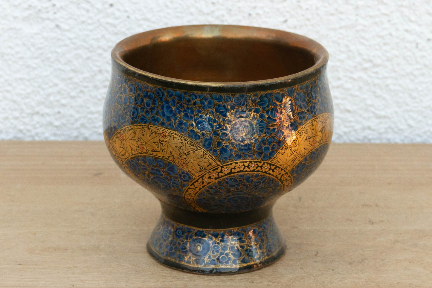 Vintage Kashmiri Blue & Gold Enamel Bowl
