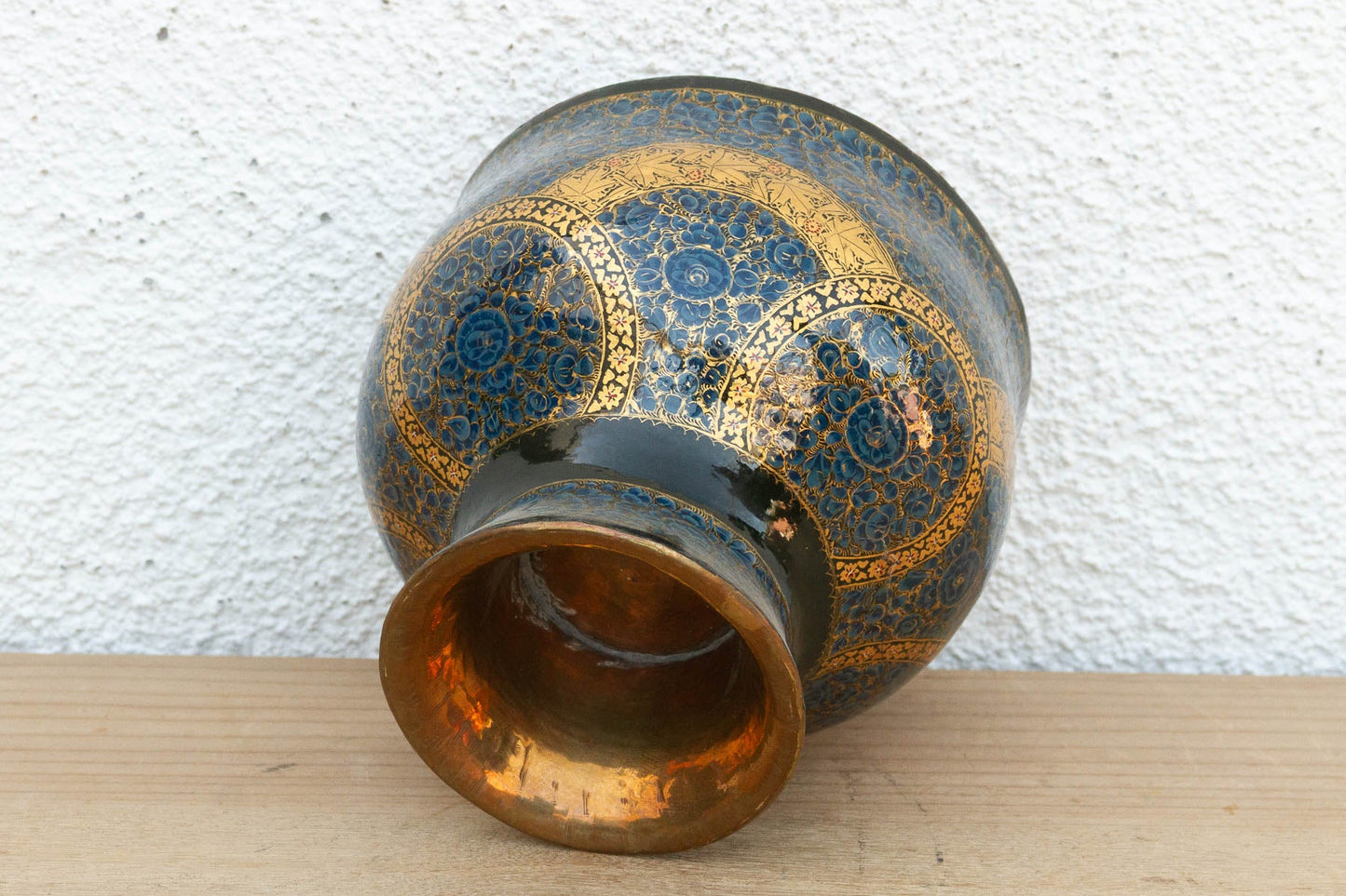 Vintage Kashmiri Blue & Gold Enamel Bowl