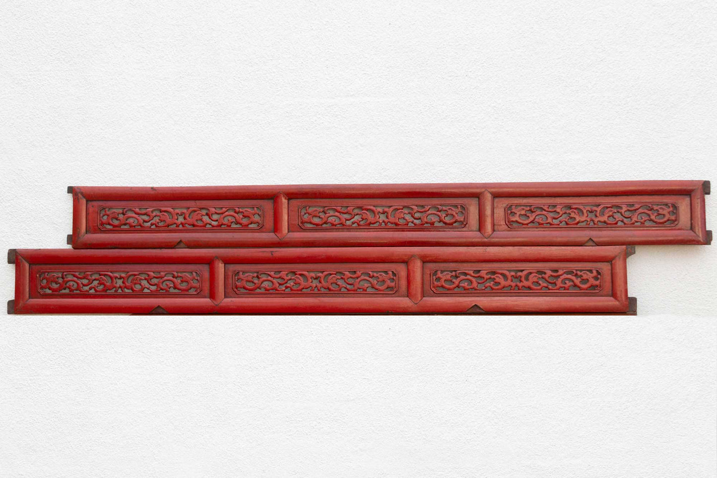 Set of 2 Long Slim Vintage Chinese Red Dragon Panels