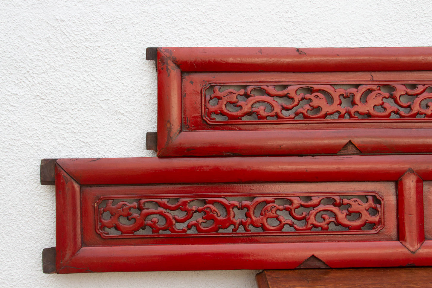 Set of 2 Long Slim Vintage Chinese Red Dragon Panels