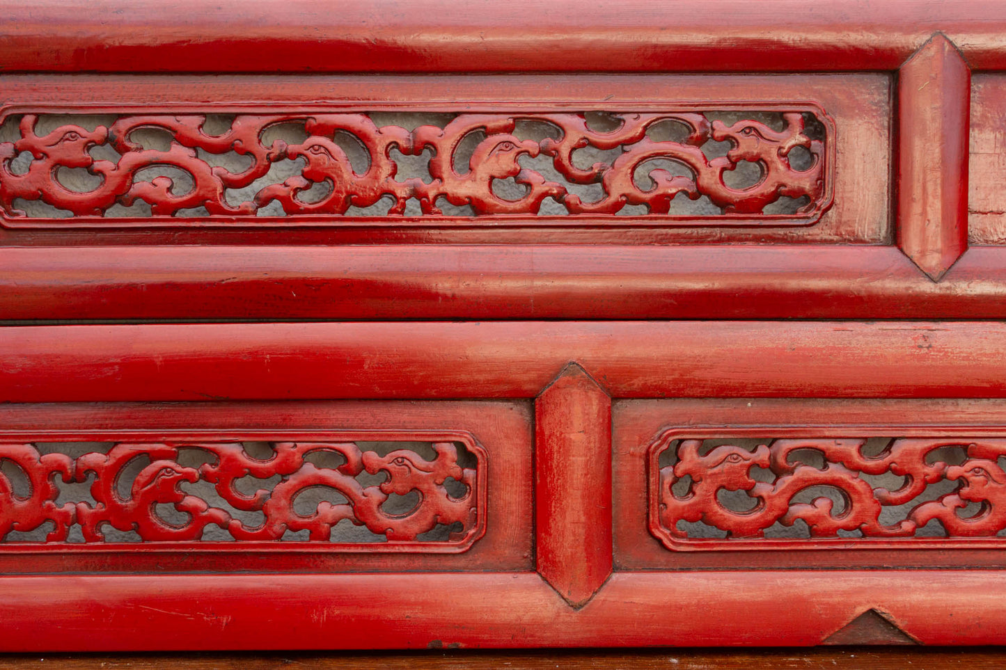 Set of 2 Long Slim Vintage Chinese Red Dragon Panels