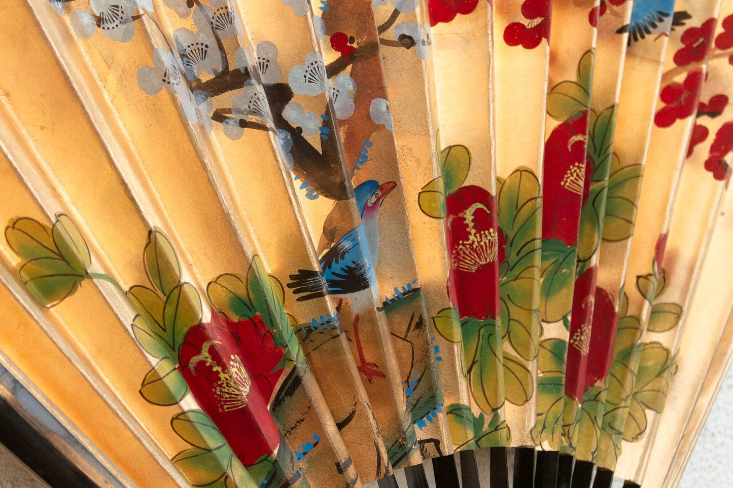 Vintage Birds & Blossoms Painted Chinese Fan