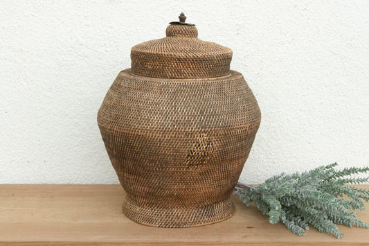 Finely Woven Antique Southeast Asian Lidded Basket