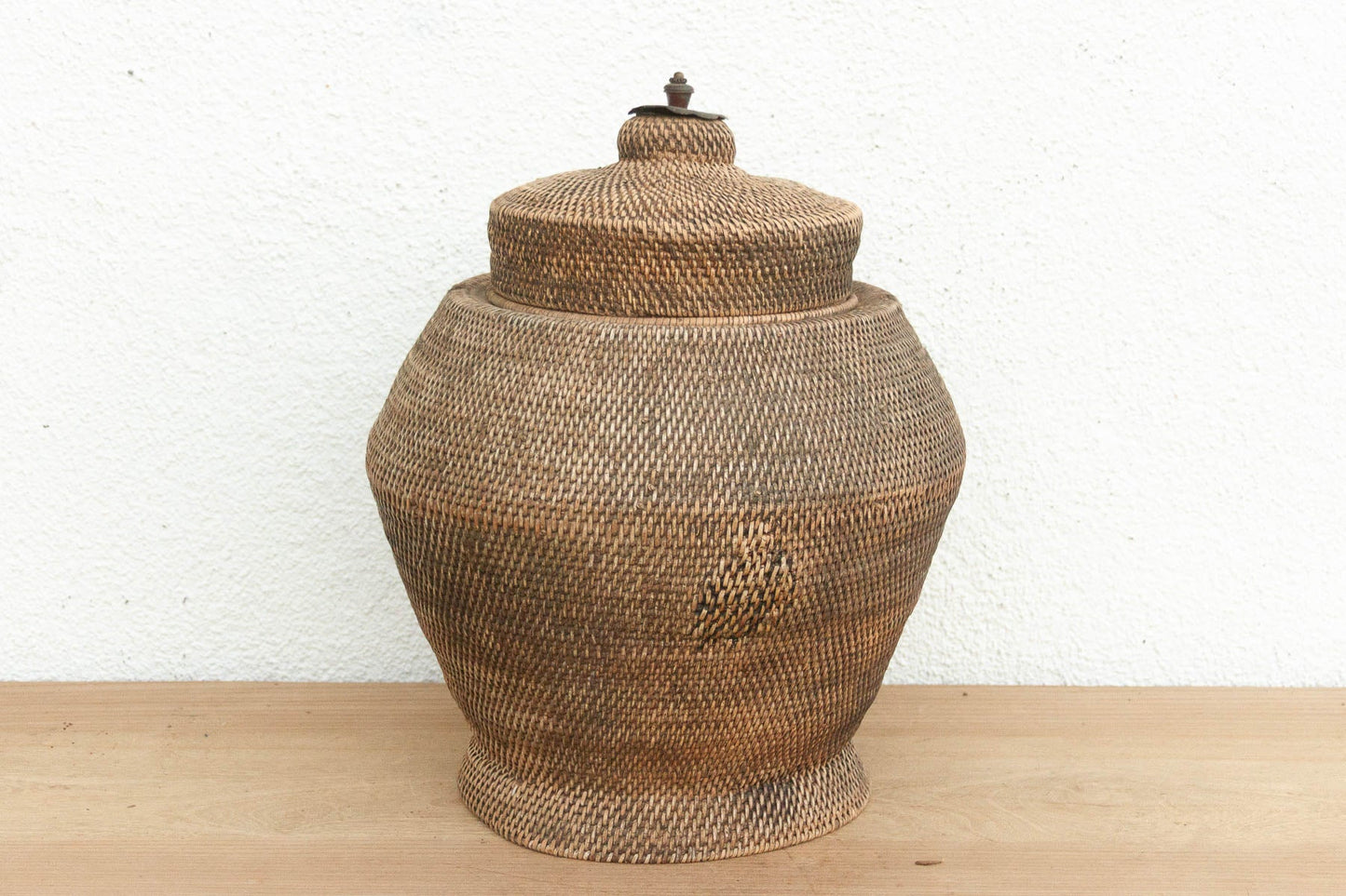 Finely Woven Antique Southeast Asian Lidded Basket