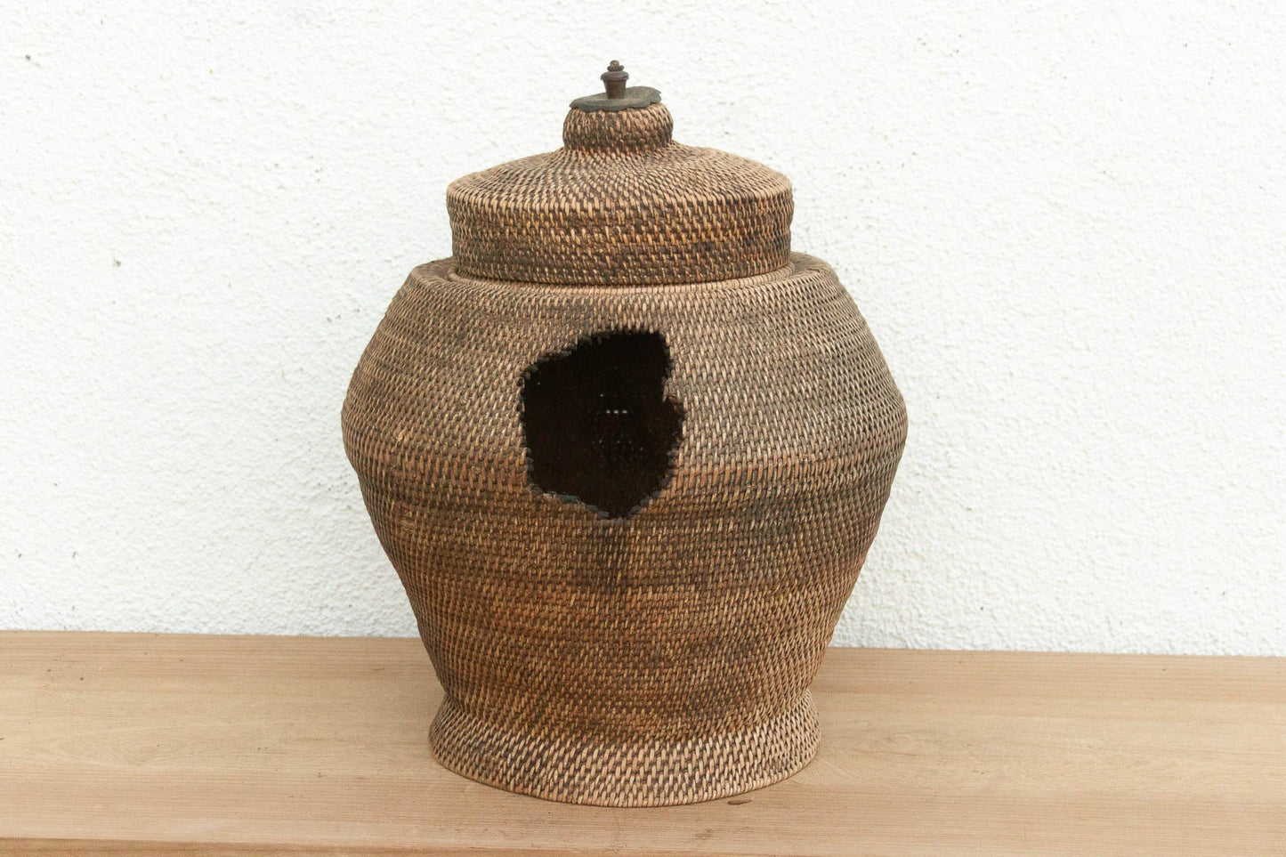 Finely Woven Antique Southeast Asian Lidded Basket