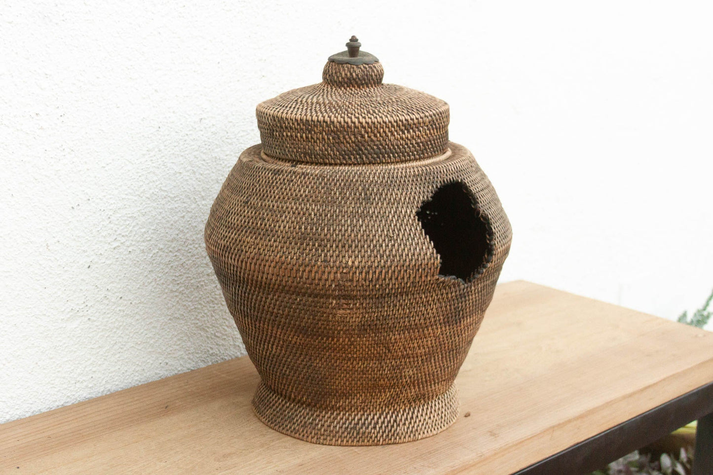 Finely Woven Antique Southeast Asian Lidded Basket